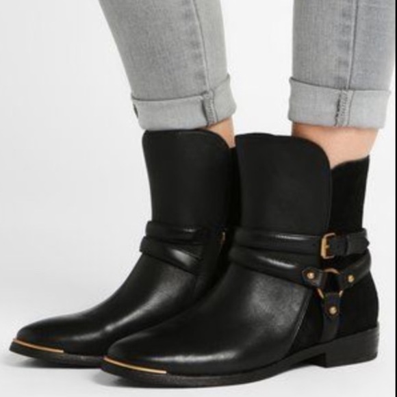 UGG Shoes - UGG Ankle Kelby Leather Boots 7 Black Gold Detail